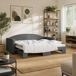 Grey Daybed with Trundle Sofa Bed - 90x190 cm