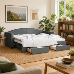 Trundle Daybed with Storage Drawers in Grey