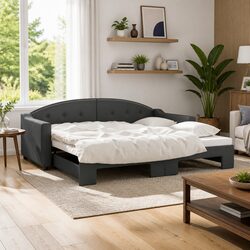 Grey Daybed with Trundle Sofa Bed 90x190 cm