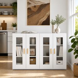 Wall Mounted Storage Cabinets with Glass Doors, Set of 2
