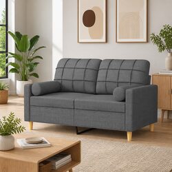 Durable 2-Seater Sofa in Grey Fabric with Metal Frame