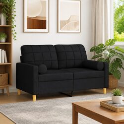 2-Seater Sofa Black 120cm with Durable Fabric and Pillows