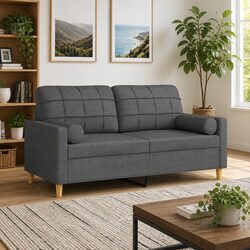 Grey Fabric 2-Seater Sofa with Throw Pillows 140cm