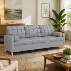 3-Seater Sofa in Light Grey Fabric with Metal Frame