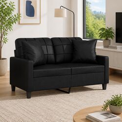 2-Seater Sofa with Faux Leather Upholstery and Pillows