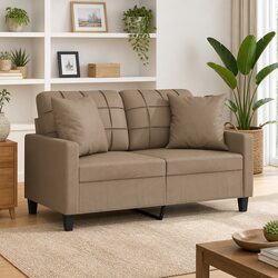Brown Faux Leather 2-Seater Sofa with Cushions 120cm