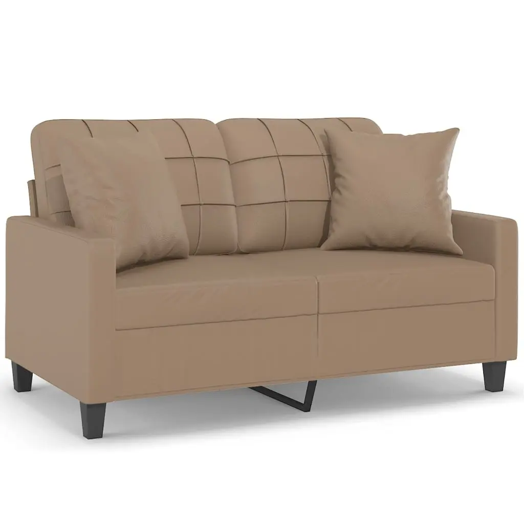 2-Seater Sofa Modern Lounge Brown Faux Leather with Throw Pillows 120cm