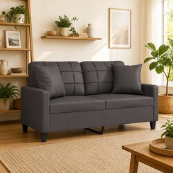 Grey 2-Seater Sofa with Throw Pillows, 140cm