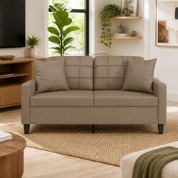 2-Seater Sofa with Faux Leather in Brown, 140cm Width
