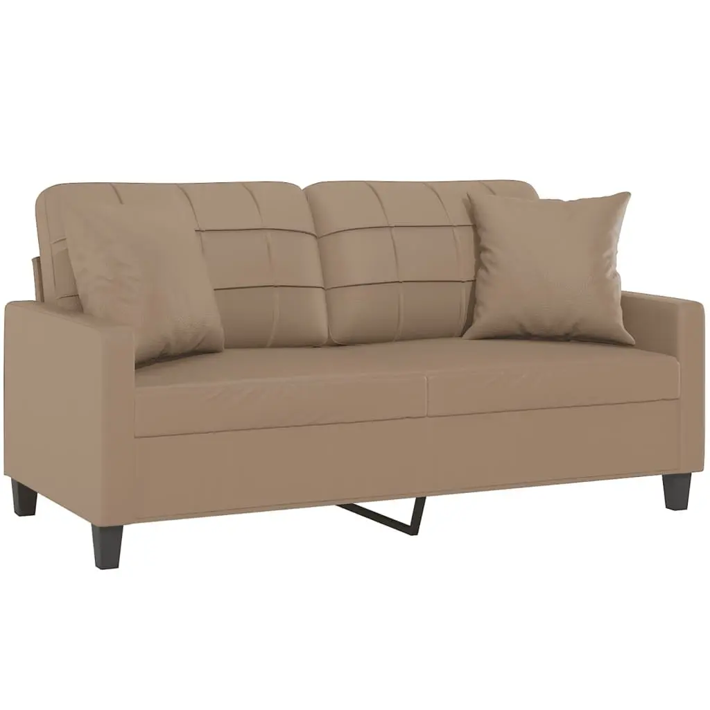 2-Seater Sofa Faux Leather Brown Modern Lounge Couch with Throw Pillows 140cm