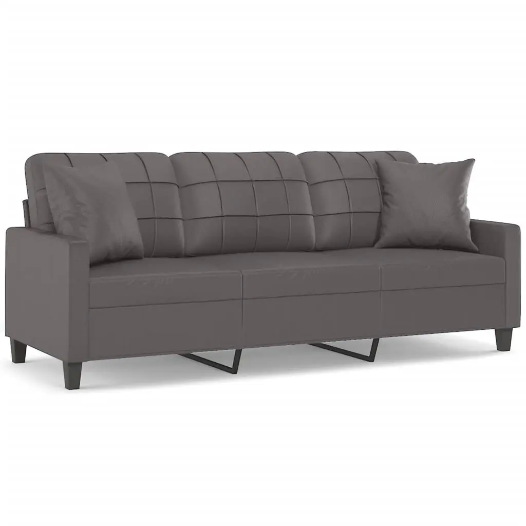 3-Seater Sofa Faux Leather Comfort 180cm Grey