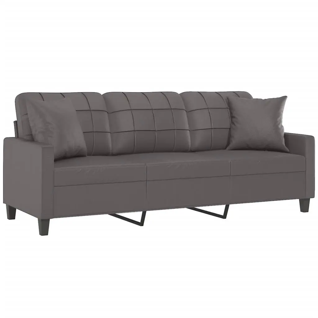 3-Seater Sofa Faux Leather Comfort 180cm Grey
