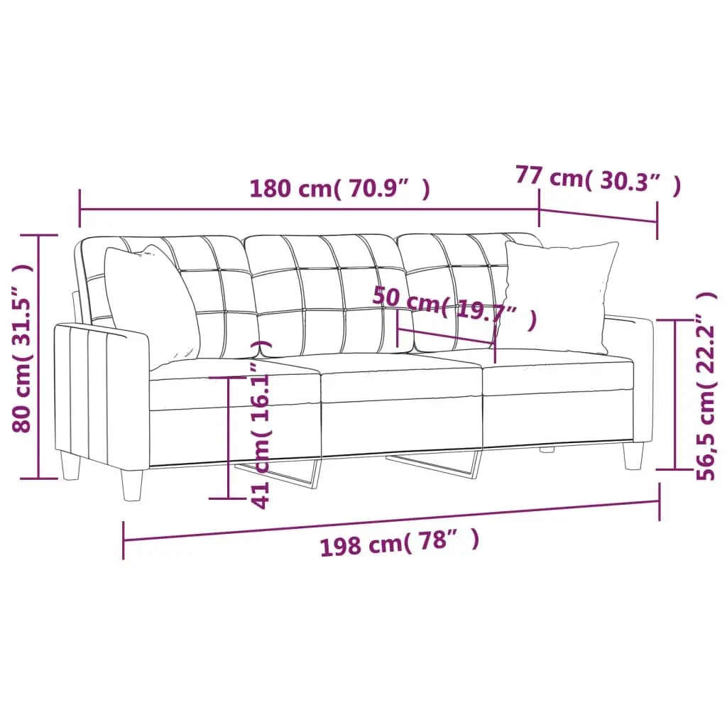 3-Seater Sofa Brown Faux Leather Modern Lounge Couch with Throw Pillows 180cm