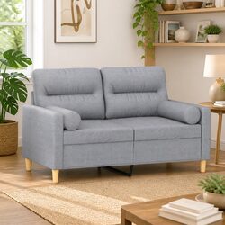 Modern 2-Seater Sofa Light Grey Fabric 120cm with Pillows