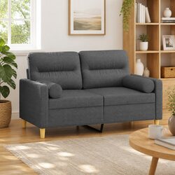 Modern 2-Seater Sofa Grey Fabric with Pillows 120cm