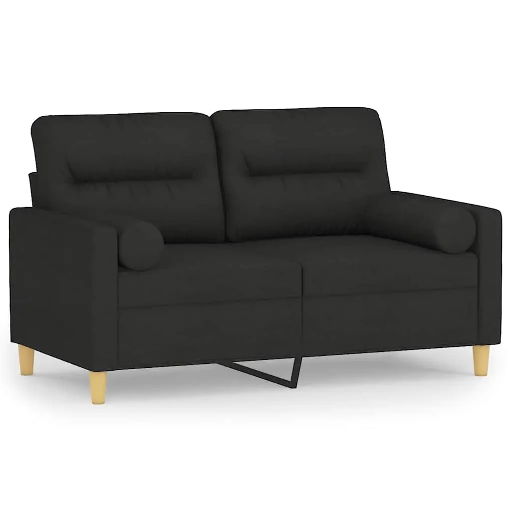 2-Seater Sofa Black Fabric Modern Lounge Couch with Throw Pillows 120cm