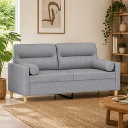 2-Seater Sofa with Grey Fabric and Metal Frame 140cm