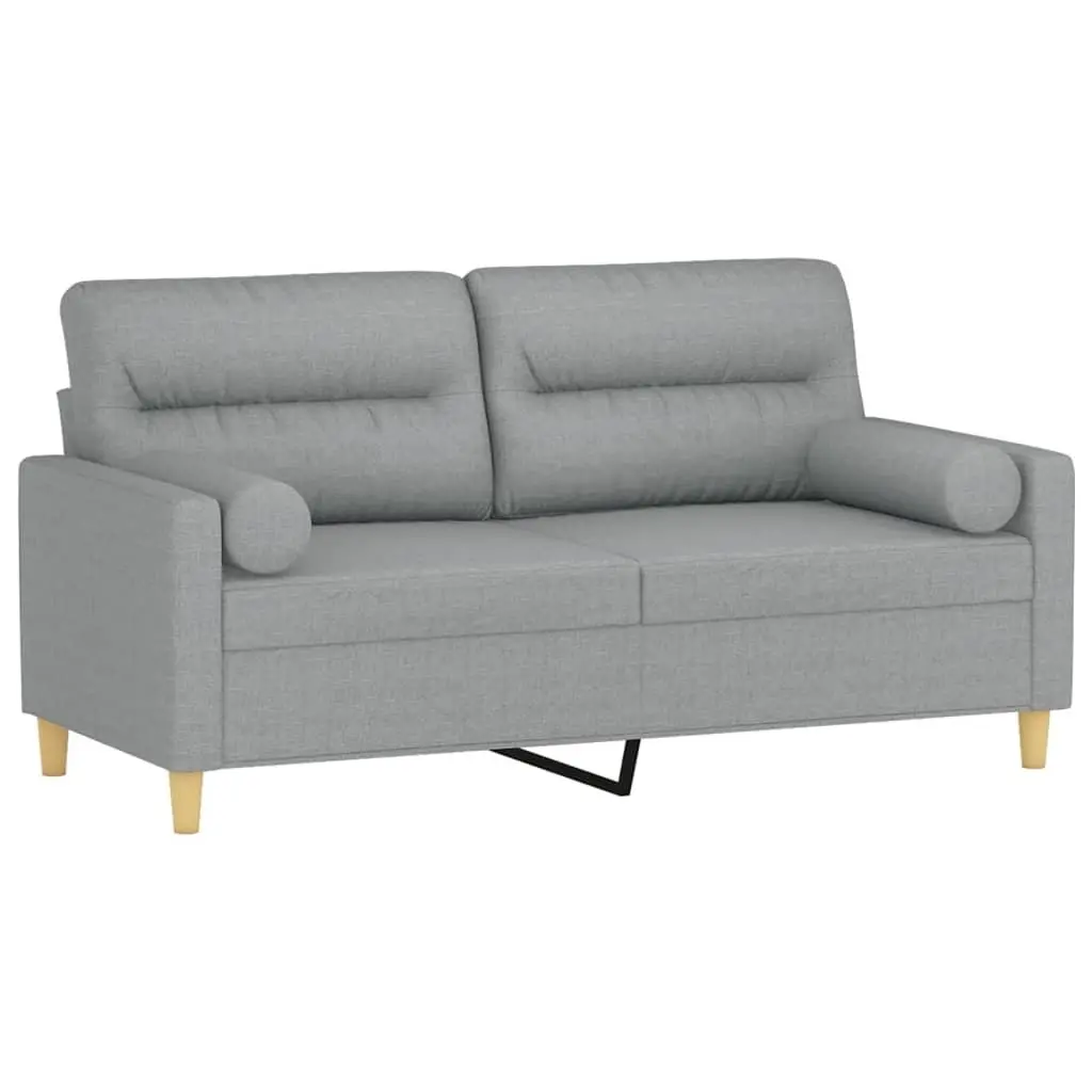 2-Seater Sofa Grey Fabric Modern Design Lounge Couch with Throw Pillows 140cm