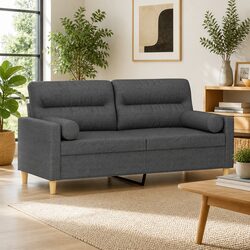Modern 2-Seater Sofa in Grey Fabric with Pillows Included