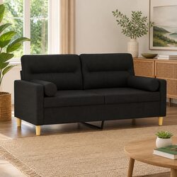 Black 2-Seater Sofa 140cm with Pillows - Durable and Stylish