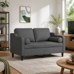 2-Seater Sofa Grey Fabric Modern Couch 120cm with Pillows