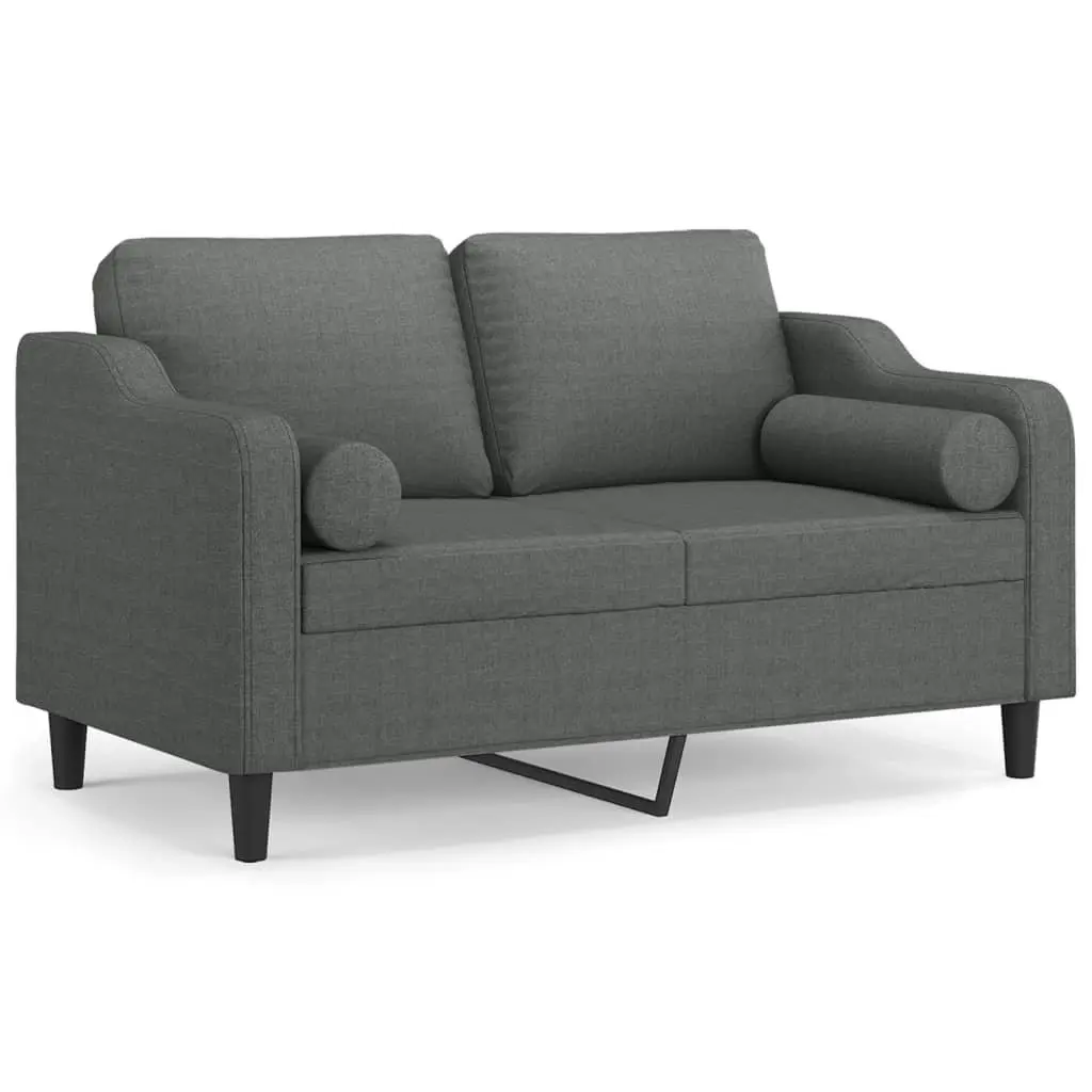 2-Seater Sofa Grey Fabric Modern Lounge Couch with Throw Pillows 120cm