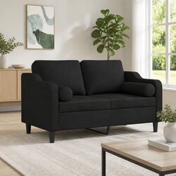 120cm Black 2-Seater Sofa Fabric Lounge with Pillows
