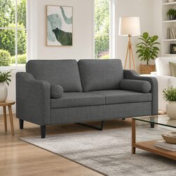 Grey Fabric 2-Seater Sofa with Throw Pillows, 140cm