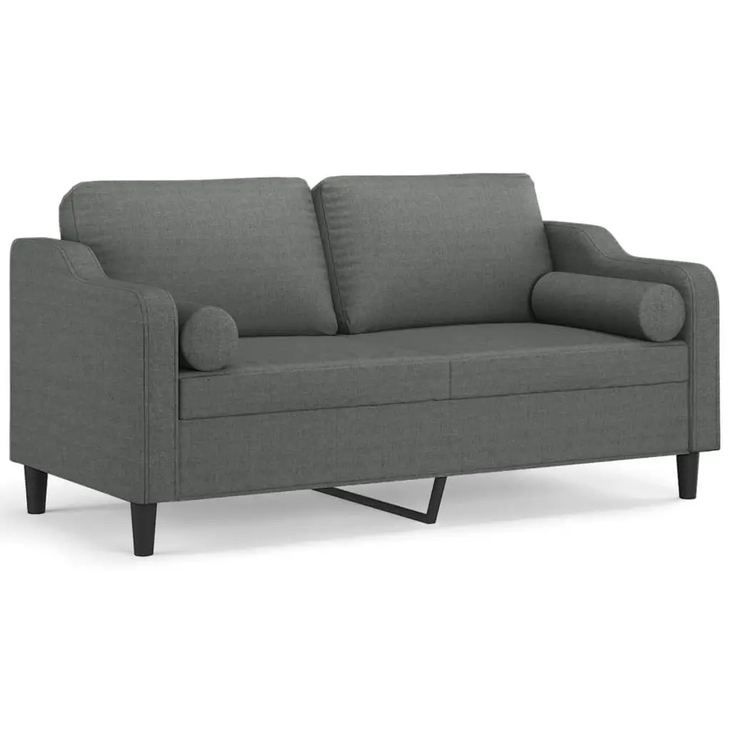 2-Seater Sofa Grey Fabric Modern Lounge Couch with Throw Pillows 140cm Living