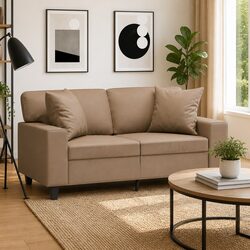 2-Seater Sofa in Brown Faux Leather with Cushions