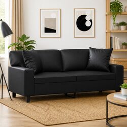 Durable Modern 2-Seater Sofa in Black Faux Leather