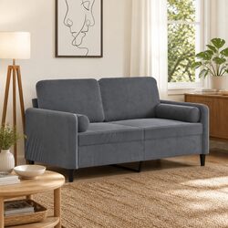 2-Seater Sofa Grey Velvet with Metal Frame and Pillows