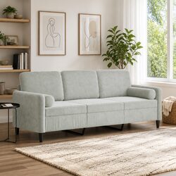 3-Seater Sofa in Grey Velvet with Metal Frame
