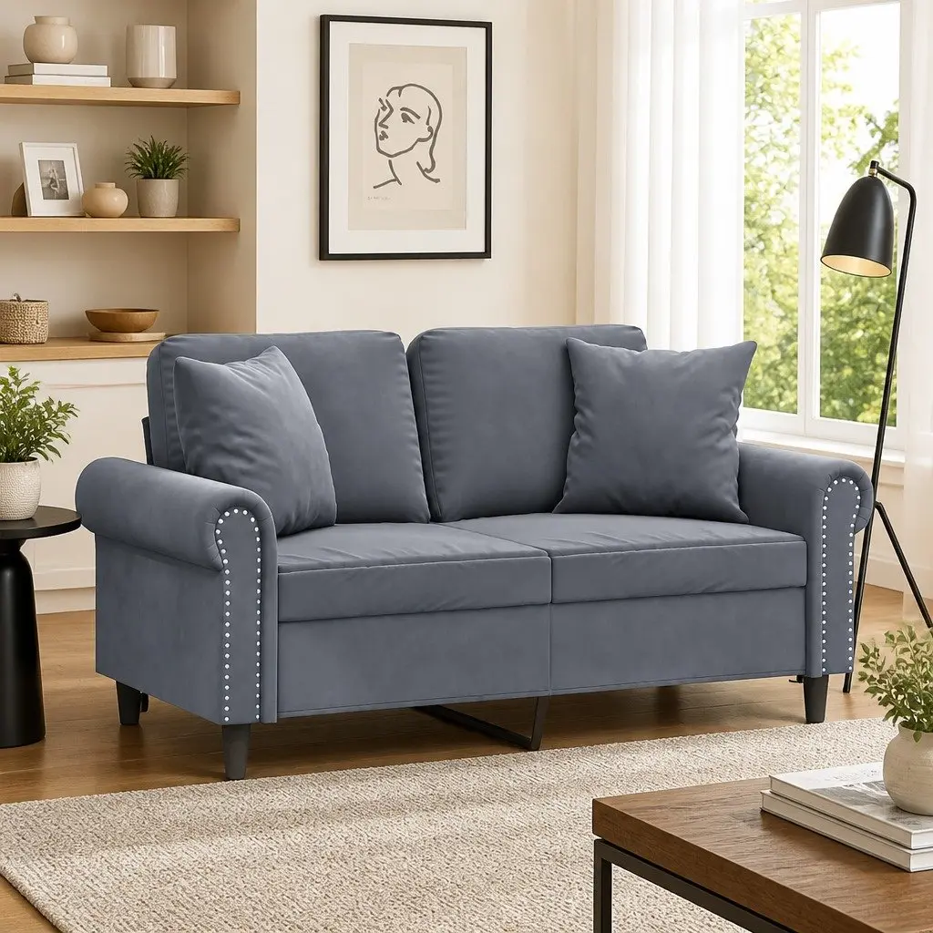 2-Seater Sofa Soft Velvet Comfort 120cm Grey