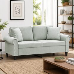Modern 2-Seater Sofa in Grey Velvet with Cushions 140cm