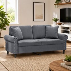 Modern 2-Seater Sofa in Grey Velvet with Metal Frame