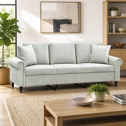 3-Seater Sofa with Grey Velvet Upholstery, 180 cm Length