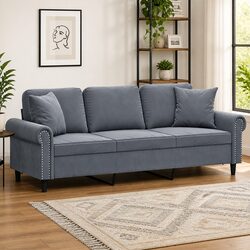 3-Seater Sofa with Velvet Upholstery and Throw Pillows