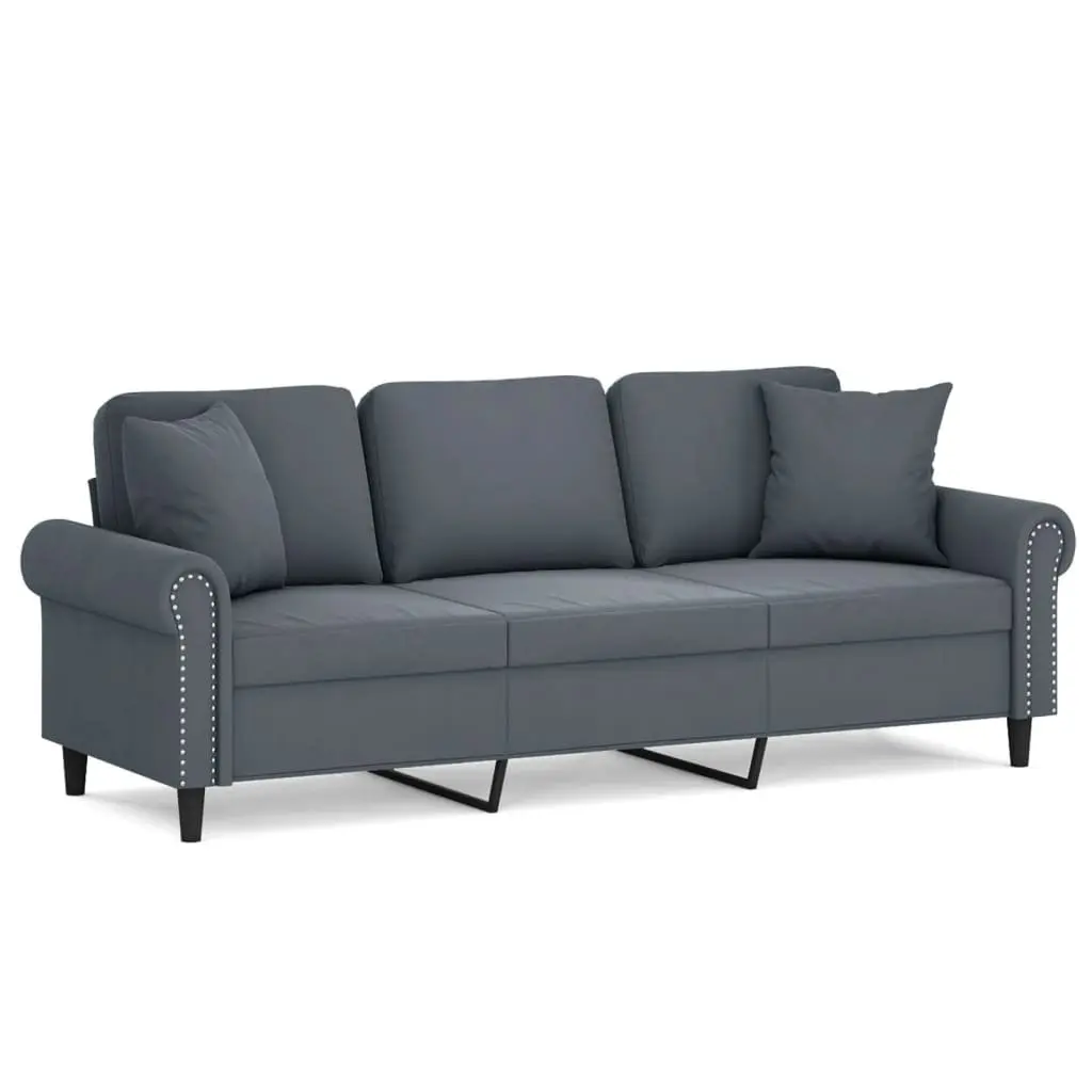 3-Seater Sofa Modern Living Room Furniture with Throw Pillows Grey 180cm