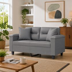 Grey 2-Seater Sofa with Microfibre Upholstery and Pillows