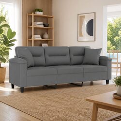 3-Seater Grey Sofa with Metal Frame and Throw Pillows, 180cm