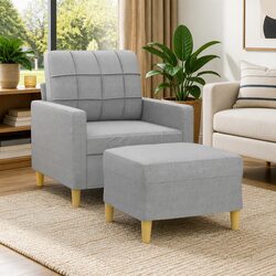 Compact Grey Fabric Sofa Chair with Footstool Dimensions