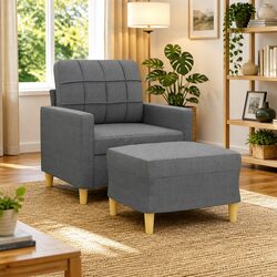 Grey Fabric Lounge Chair with Footstool Specifications