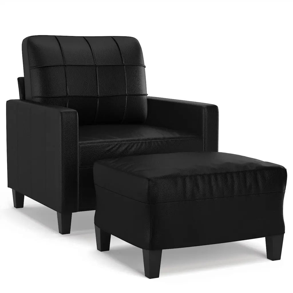 Sofa Armchair with Footstool Comfort Black Faux Leather 60cm