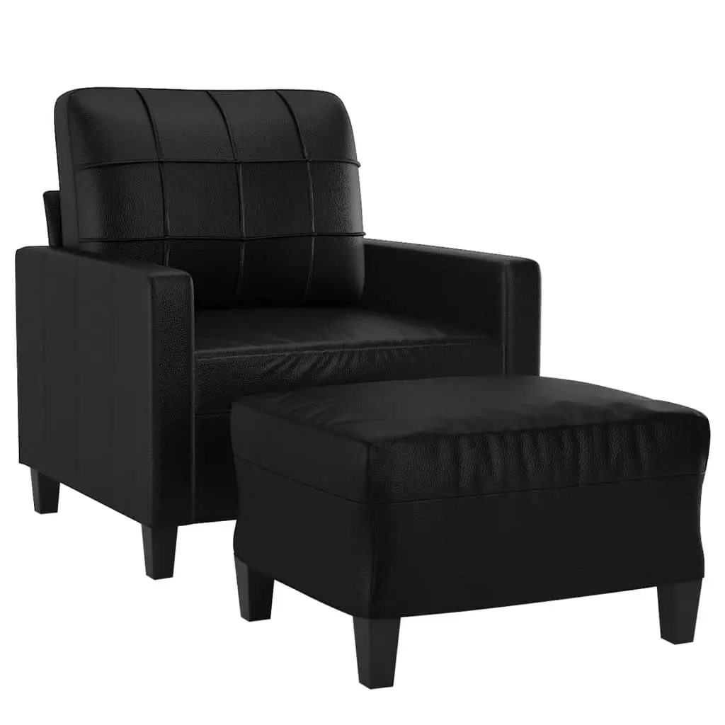 Sofa Armchair with Footstool Comfort Black Faux Leather 60cm