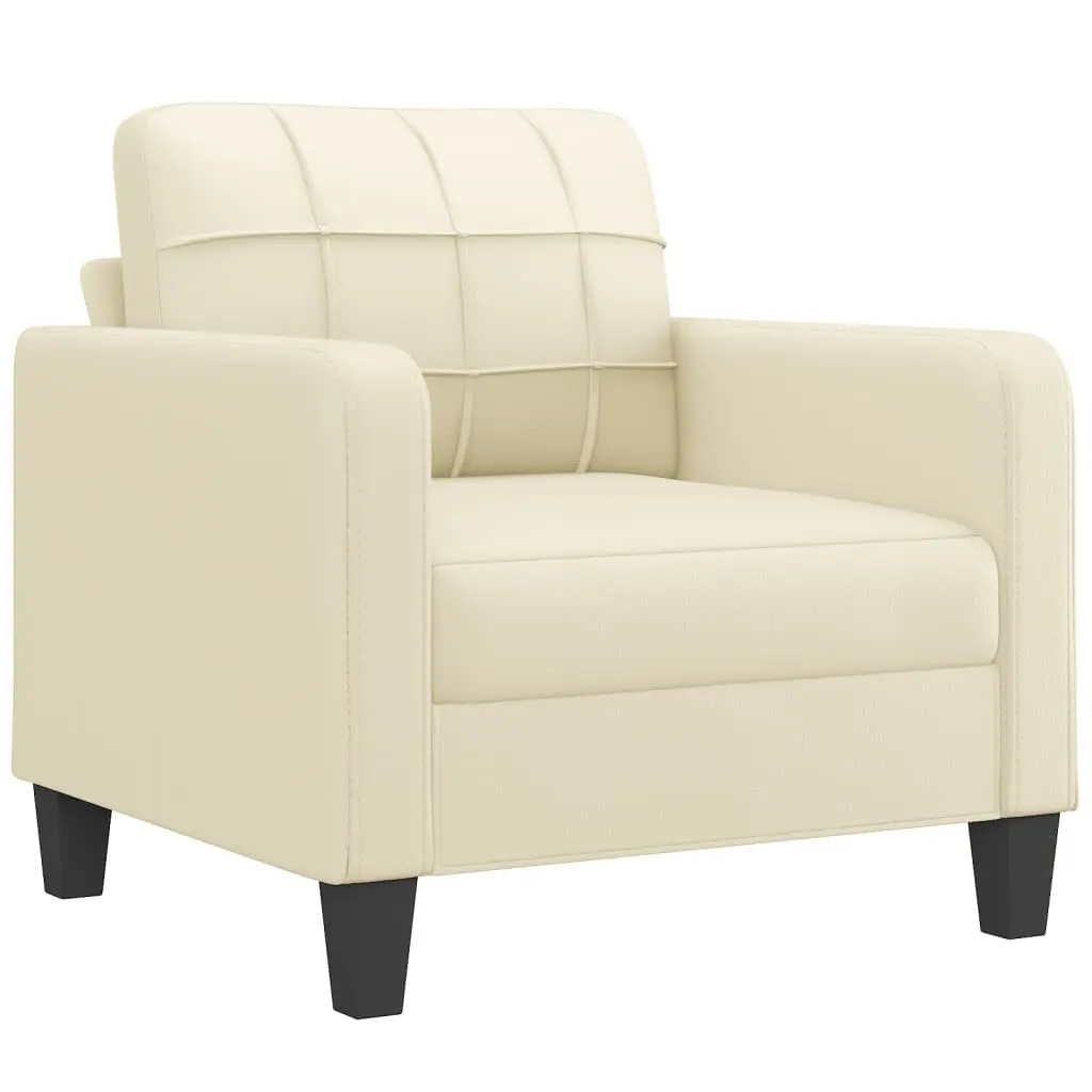 Sofa Chair with Footstool Cream Faux Leather Armchair Lounge Seat Relaxing