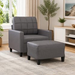 Grey Faux Leather Sofa Chair with Matching Footstool