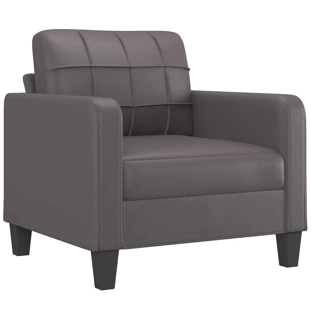 Sofa Chair Compact Faux Leather with Footstool Grey