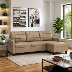 3-Seater Sofa with Footstool in Brown Faux Leather 180cm