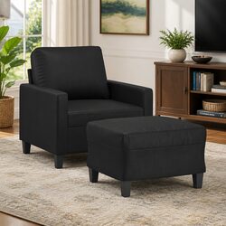 Black Faux Leather Sofa Chair with Footstool Specifications